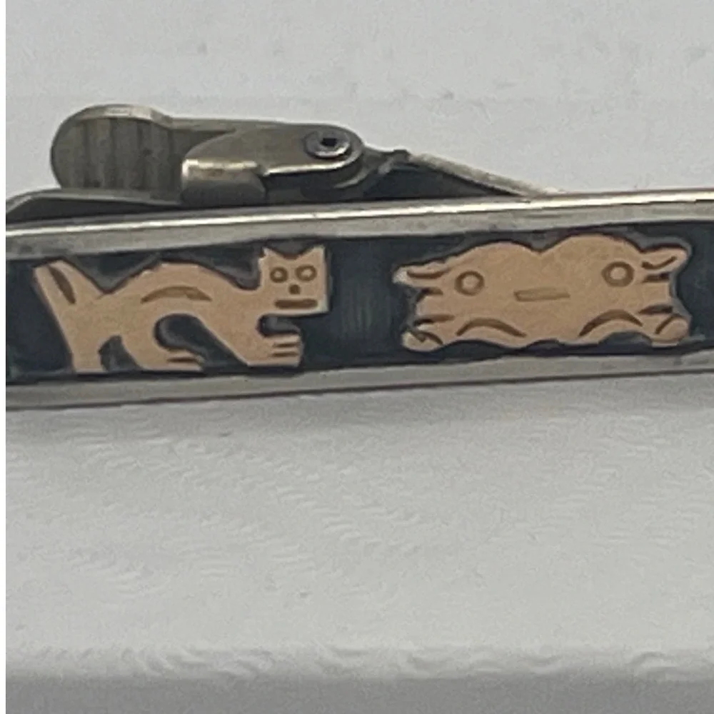 Vintage Peru / Mexico Sterling Silver & 18K Tie Bar alligator Clip Inca mythical